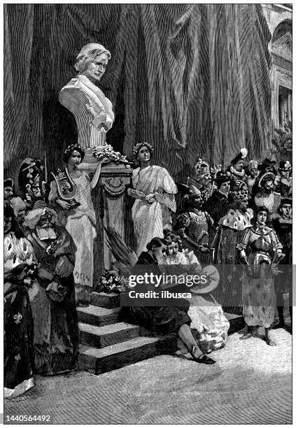 antique image: michelet centenary celebration, city hall - hotel de ville paris stock illustrations