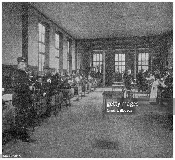 antique image: red cross training practice exercise - red cross hospital stock illustrations