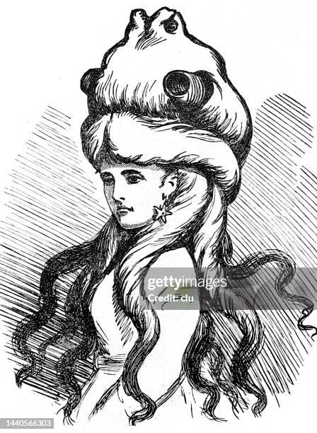 young woman in octopus hairstyle with long hair tentacles - vintage octopus stock illustrations