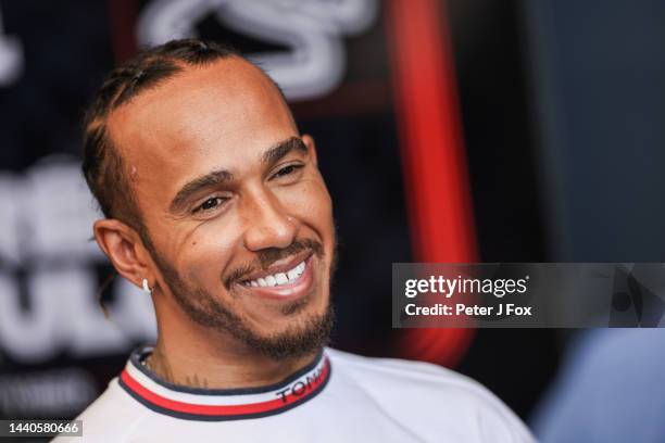 Lewis Hamilton of Mercedes and Great Britain during previews ahead of the F1 Grand Prix of Brazil at Autodromo Jose Carlos Pace on November 10, 2022...