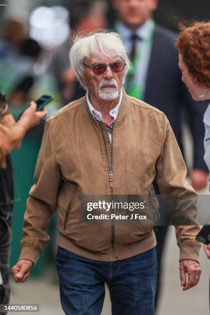 Bernie Ecclestone of Great Britain arriving in to the paddock during previews ahead of the F1 Grand Prix of Brazil at Autodromo Jose Carlos Pace on...