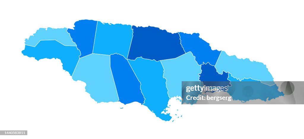 Jamaica High detailed Blue map with Regions