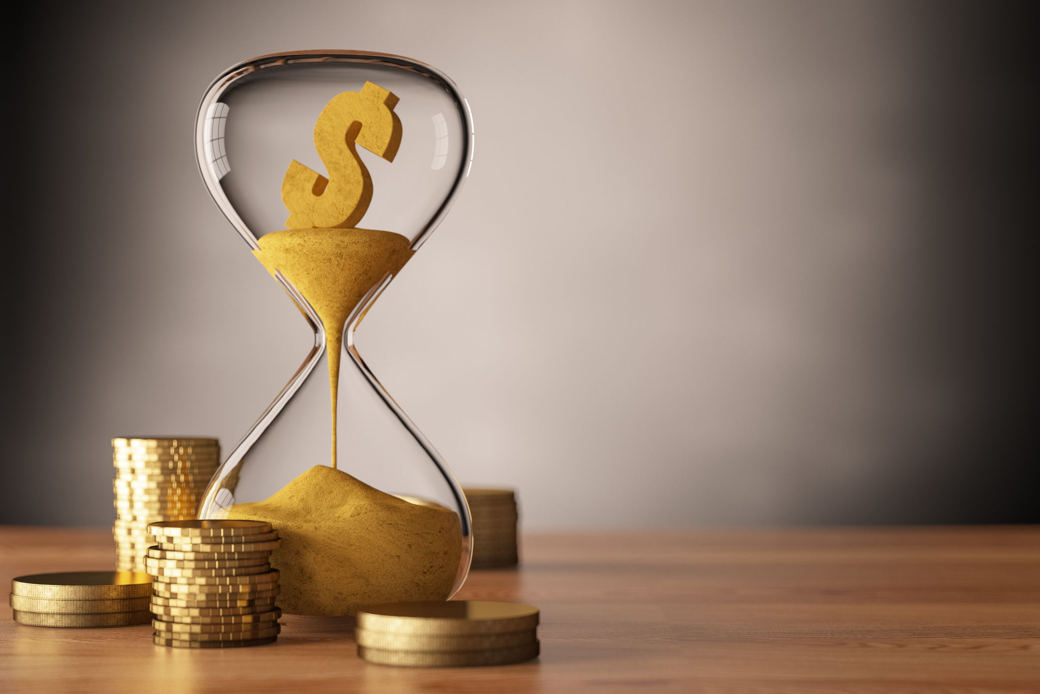 Dollar Melting Concept with Hour Glass and Coins Dollar Melting Concept with Hour Glass and Coins