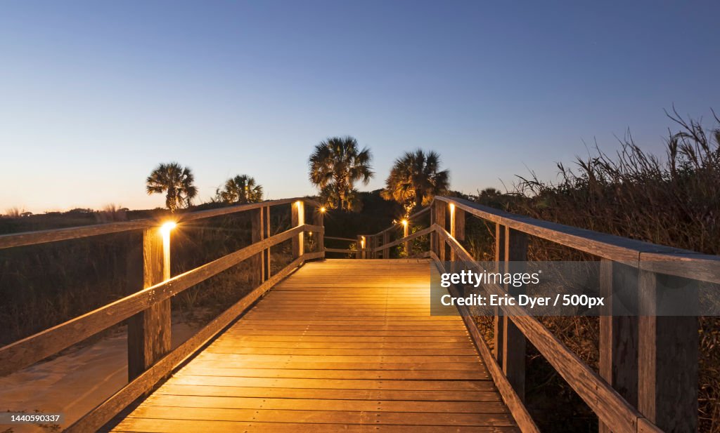 Empty footbridge against clear sky,Kiawah Island,South Carolina,United States,USA