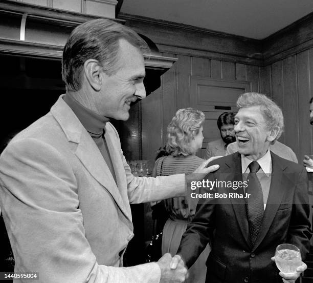 Actor/Comedian Don Knotts celebrated his 35th year celebration at Chasen's Restaurant with friend Dennis Weaver, January 9, 1984 in Beverly Hills,...