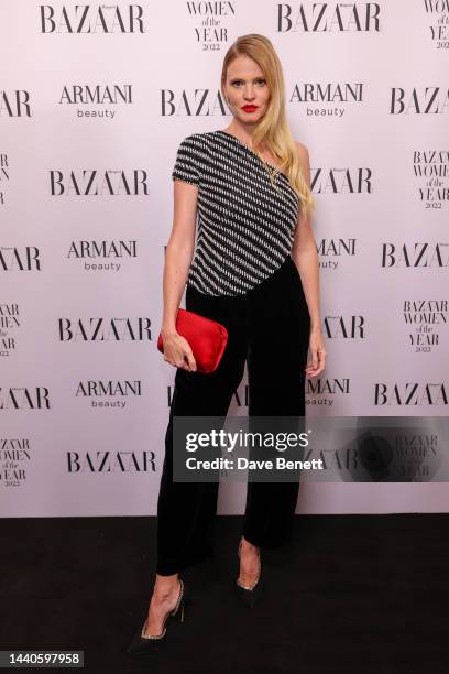 Lara Stone attends the Harper's Bazaar Women of the Year Awards 2022, in partnership with Armani Beauty, at Claridge's Hotel on November 10, 2022 in...