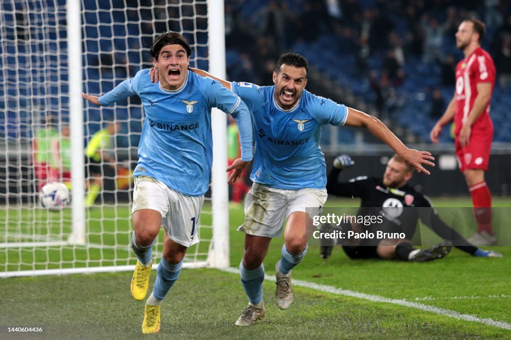Luka Romero of SS Lazio celebrates teammate Pedro after scoring... News Photo - Getty