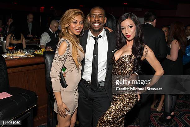 Adult actress Anju McIntyre, comedian Chuck Nice and adult actress Jade Vixen attend Alexis Ford's birthday celebration at Rick's Cabaret on May 8,...