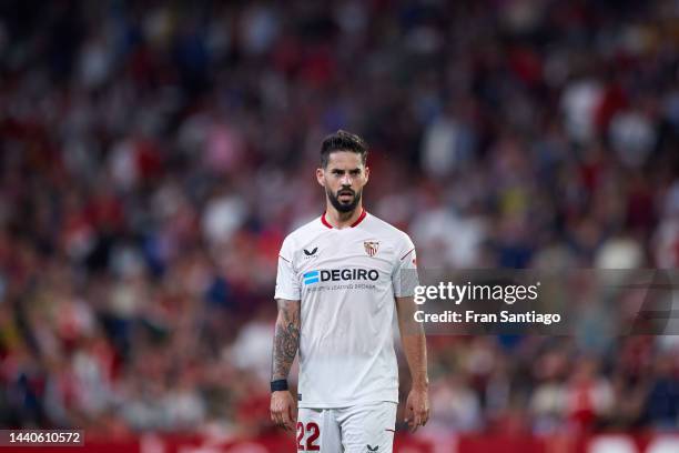 Isco Alarcon of Sevilla FC looks on during the LaLiga Santander match between Sevilla FC and Real Sociedad at Estadio Ramon Sanchez Pizjuan on...