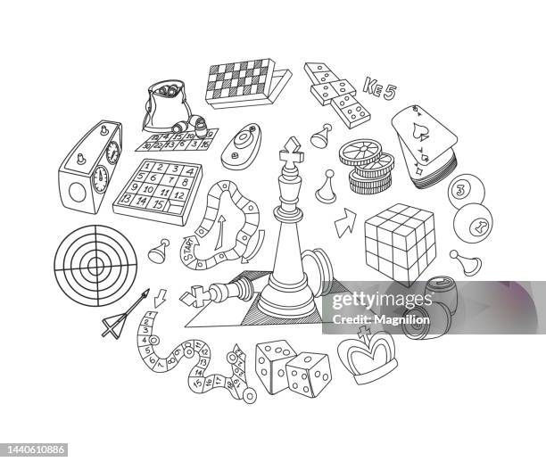 stockillustraties, clipart, cartoons en iconen met chess doodles circle set - defensive coordinator