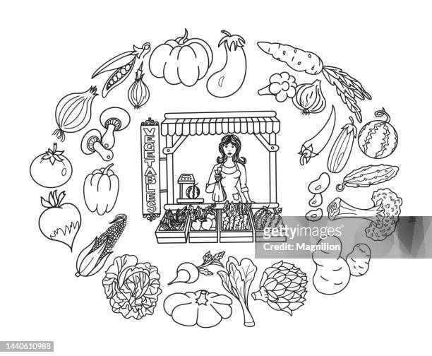 vegetables shop doodles - drawing artistic product 幅插畫檔、美工圖案、卡通及圖標