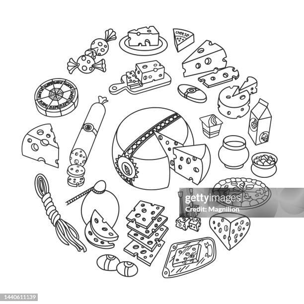 käse doodles set - hand drawn food illustration stock-grafiken, -clipart, -cartoons und -symbole