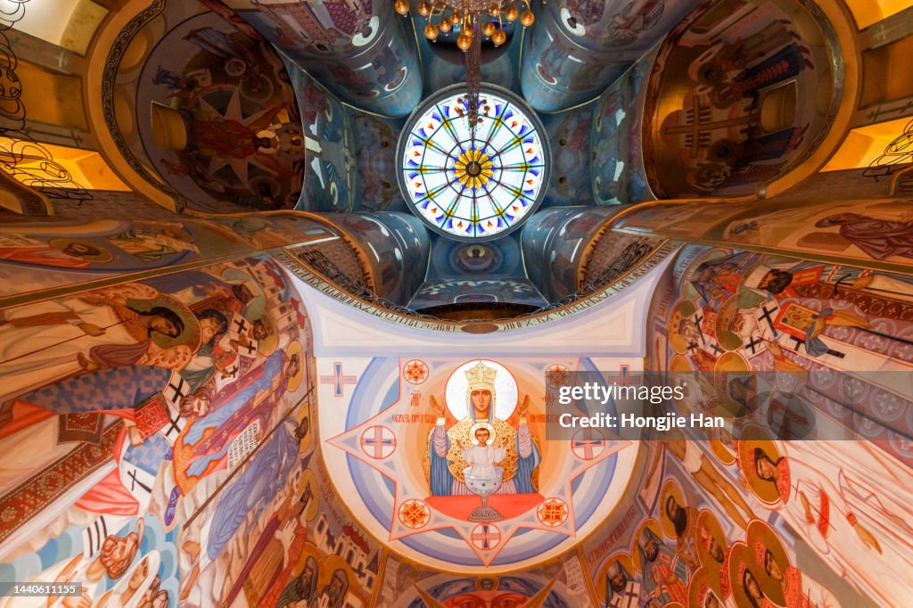 Inside the Orthodox Church in Odessa, Ukraine.