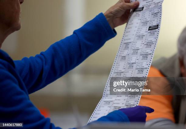 Ballots are processed by election workers at the Clark County Election Department during the ongoing election process on November 10, 2022 in North...