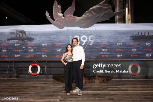 Paula Schramm and Laurence Rupp attend the screening of the Netflix Series '1899' at Funkhaus Berlin on November 10, 2022 in Berlin, Germany.