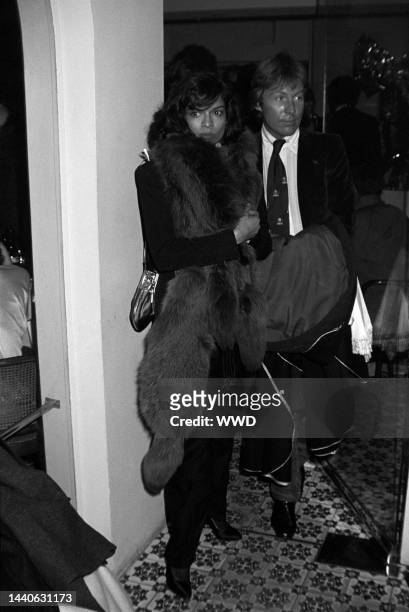 Outtake; Roddy Llewellyn and Bianca Jagger attend Nicky Haslam's dinner and dance party at Eleven Park Walk on November 25, 1977 in London,...