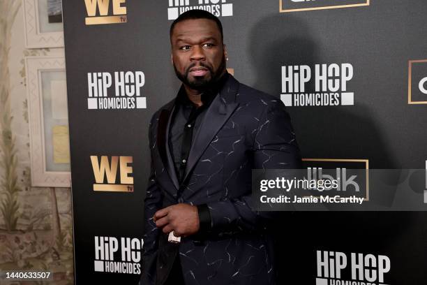 Curtis "50 Cent" Jackson attends WE TV's "Hip Hop Homicides" New York Premiere at Crosby Street Hotel on November 10, 2022 in New York City.