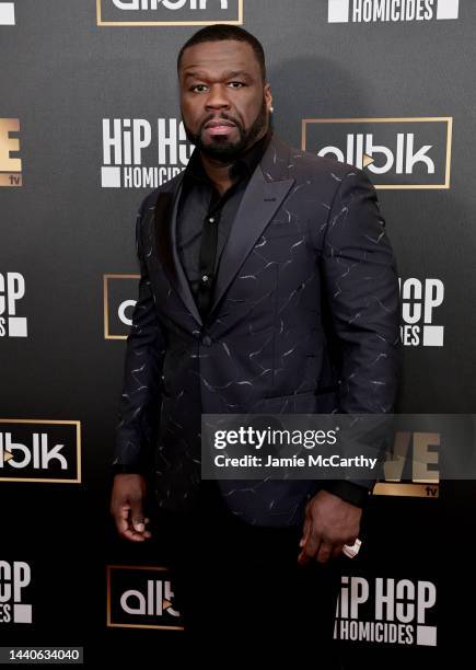 Curtis "50 Cent" Jackson attends WE TV's "Hip Hop Homicides" New York Premiere at Crosby Street Hotel on November 10, 2022 in New York City.