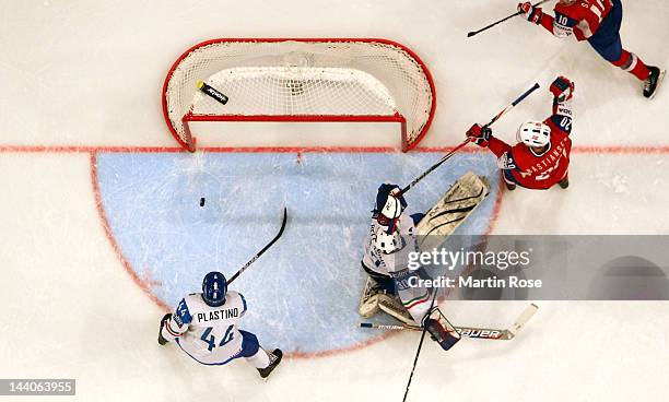 Anders Bastiansen of Norway celebrates after he scores his team's 4th goal during the IIHF World Championship group S match between Norway and Italy...