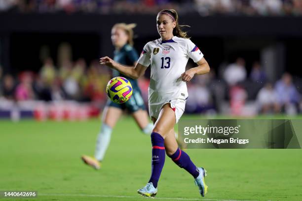 Alex Morgan of the United States handles the ball against Germany during the first half during the women's international friendly match between...