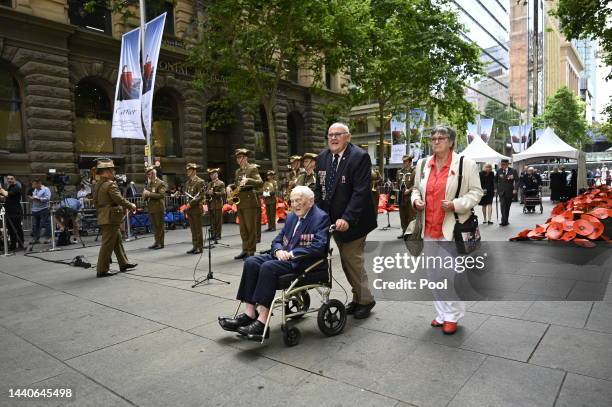 Veterans during a Remembrance Day service at Martin Place on November 11, 2022 in Sydney, Australia. Remembrance Day 2022 marks 104 years since the...