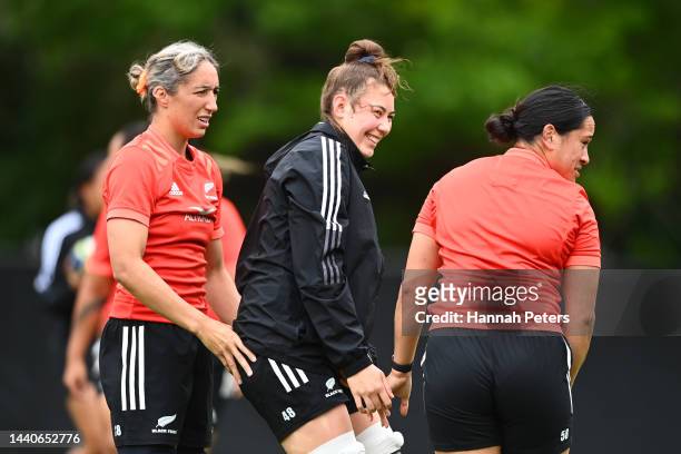 Maiakawanakaulani Roos of the Black Ferns runs through drills during a New Zealand Black Ferns Rugby World Cup squad captain's run at Gribblehirst...