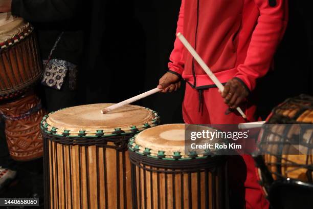 General view of a drum performance at The Brooklyn Silver Screen Premiere of Black Panther: Wakanda Forever, hosted by BAM at The Harvey Theater,...