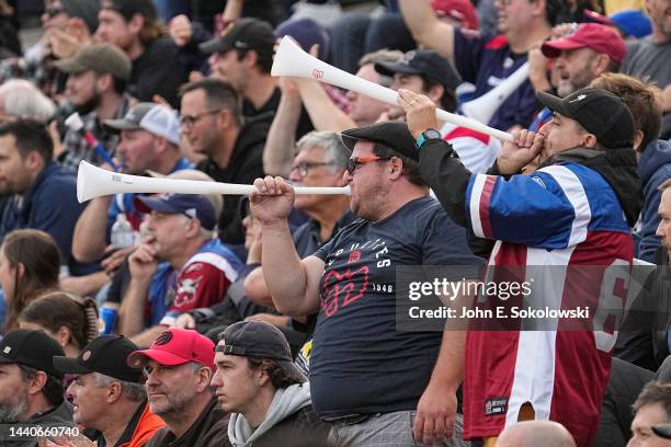 Montreal Alouettes fans make noise during a game against the Hamilton Tiger-Cats at Percival Molson Stadium on November 6, 2022 in Montreal, Canada.