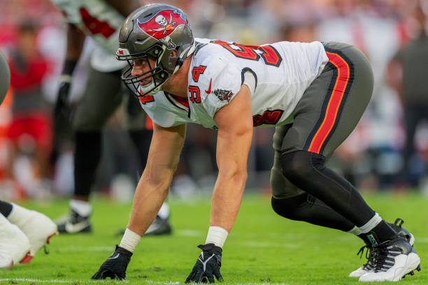 Carl Nassib of the Tampa Bay Buccaneers lines up on defense during a game between Los Angeles Rams and Tampa Bay Buccaneers at Raymond James Stadium...