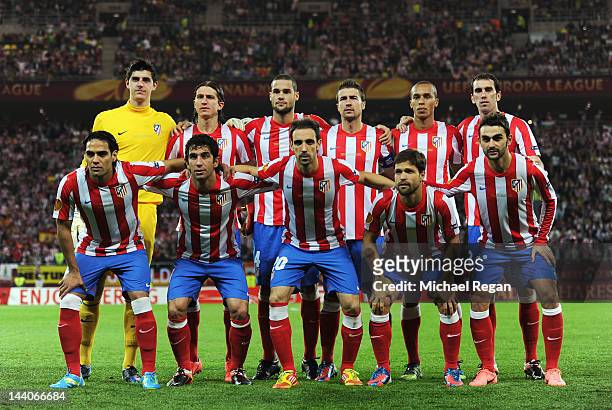 The Atletico Madrid players line up for a team photo prior to the UEFA Europa League Final between Atletico Madrid and Athletic Bilbao at the...