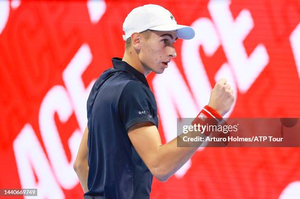 Matteo Arnaldi is seen on center court during day one of the Next Gen ATP Finals at Allianz Cloud on November 08, 2022 in Milan, Italy.