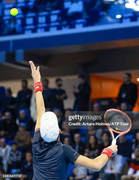 Matteo Arnaldi is seen on center court during day one of the Next Gen ATP Finals at Allianz Cloud on November 08, 2022 in Milan, Italy.