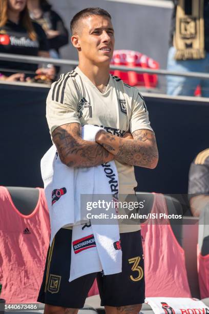 Cristian Tello of Los Angeles FC looks on as the team takes the field during the MLS Cup Final game between Philadelphia Union and Los Angeles FC at...