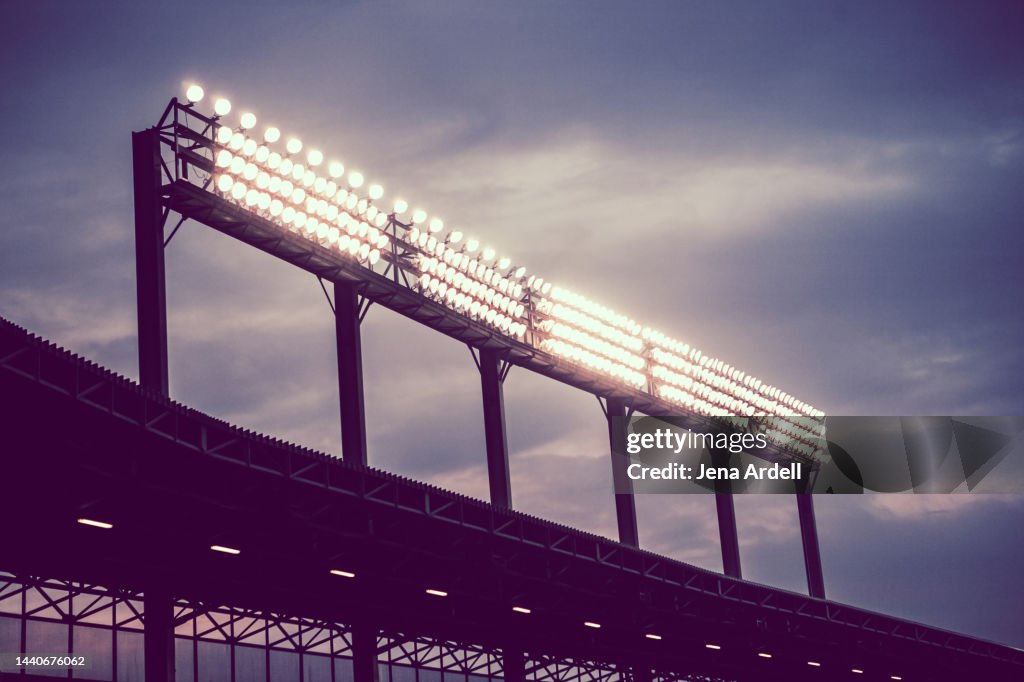 Stadium Lights at Night, Bright Lights, Electricity Illuminating Sky
