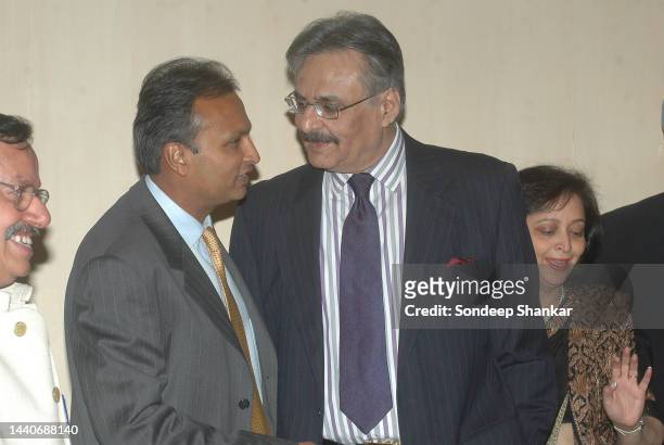 Conglomerate Chairman Y.C. Deveshwar meets Reliance Industries Anil Ambani before a meeting with the Finance Minister in New Delhi. (Photo by Sondeep...