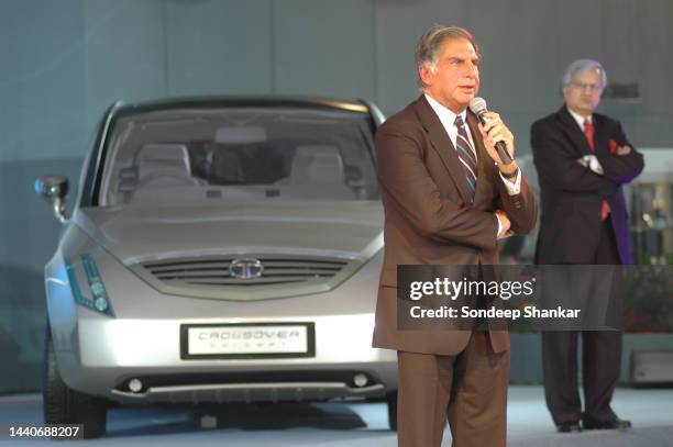 Chairman of Tata group of companies Ratan Tata and Fiat Chief Executive Sergio Marchionne at the unveiling ceremony of TATA Indigo car at the 8th...