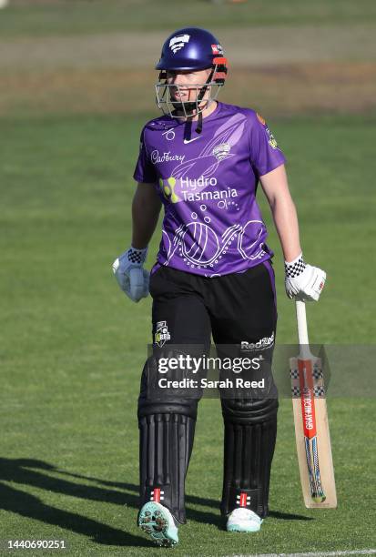 Elyse Villani of the Hobart Hurricanes out for 47 runs. Stumped Tegan McPharlin of the Adelaide Strikers and bowled Amanda-Jade Wellington of the...