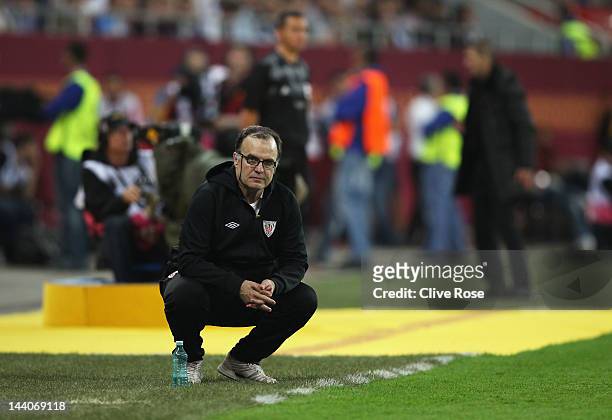 Athletic Bilbao Coach Marcelo Bielsa looks on during the UEFA Europa League Final between Atletico Madrid and Athletic Bilbao at the National Arena...