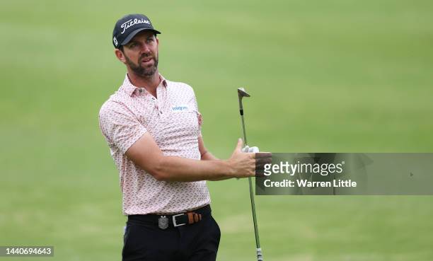 Scott Jamieson of Scotland plays his second shot on the third hole during Day Two of the Nedbank Golf Challenge at Gary Player CC on November 11,...