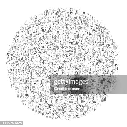 White Rounded Math Symbols Random Small Math Symbols And Digits In Gray Scale Circle Shape High ...