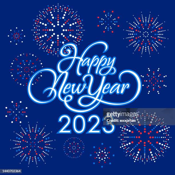 stockillustraties, clipart, cartoons en iconen met 2023 new year celebration fireworks - typographies