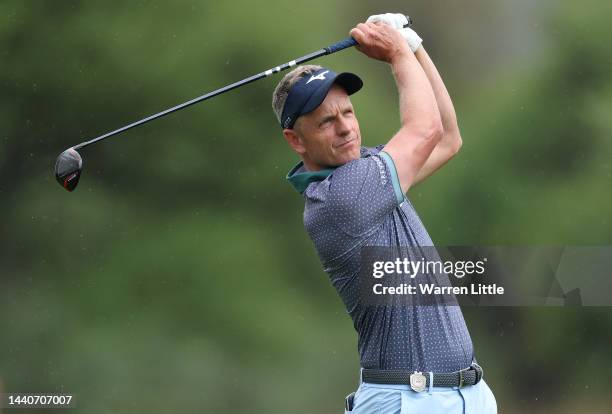 Luke Donald of England plays his second shot on the second hole during Day Two of the Nedbank Golf Challenge at Gary Player CC on November 11, 2022...