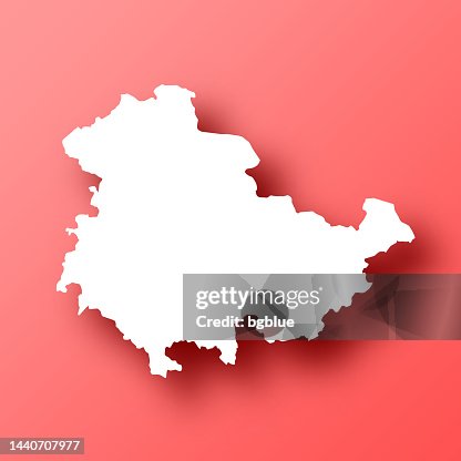 Thuringia map on Red background with shadow Thuringia map on Red background with shadow