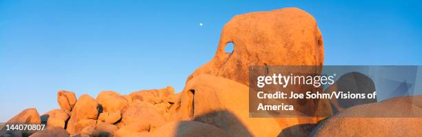 Skeleton Rock and Moon at Sunset, Joshua Tree, California