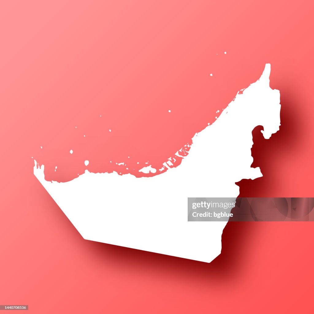 United Arab Emirates map on Red background with shadow