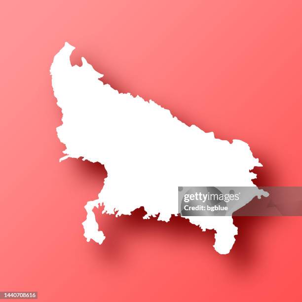 ilustrações, clipart, desenhos animados e ícones de mapa de uttar pradesh em fundo vermelho com sombra - uttar pradesh