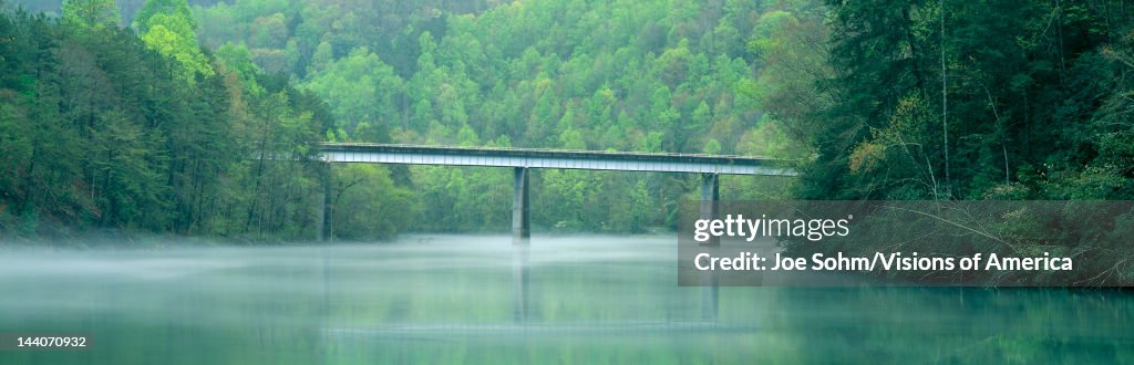 Bridge in fog, Great Smokey Mountain National Park, North Carolina