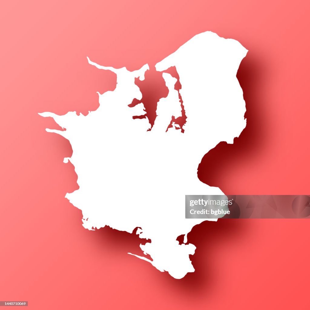 Seelandkarte auf rotem Hintergrund mit Schatten