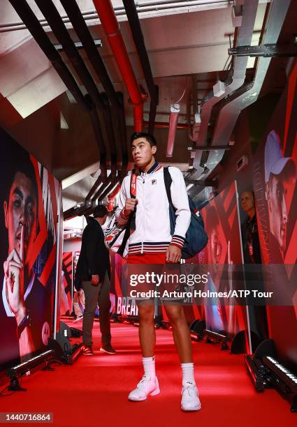 Brandon Nakashima prepares to enter center court for day one of the Next Gen ATP Finals at Allianz Cloud on November 08, 2022 in Milan, Italy.
