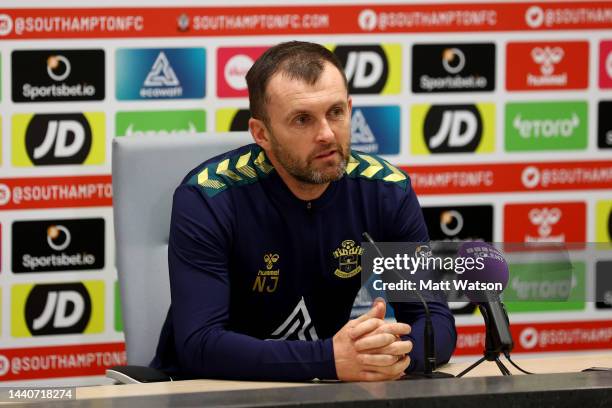Southampton manager Nathan Jones during his first Southampton FC press conference at the Staplewood Campus on November 11, 2022 in Southampton,...